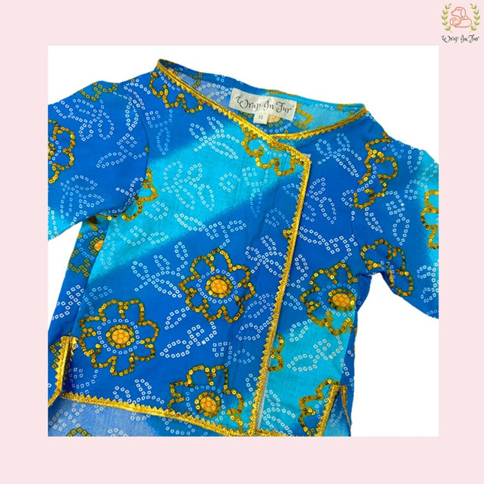 Royal Blue Bandhani Angarkha Dog Kurta - Premium Indian Dog Ethnic Wear