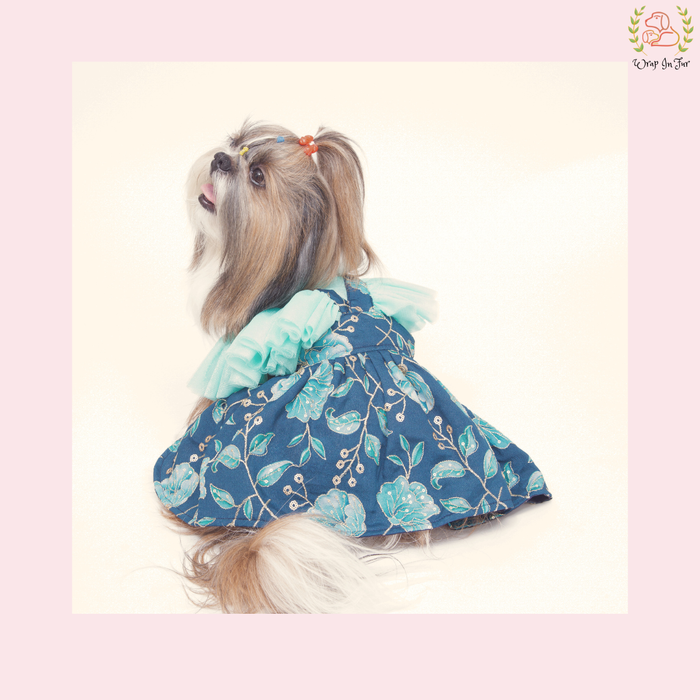 Royal Blue Floral Dog Wedding Dress - Luxury Bridal Gown Outfit