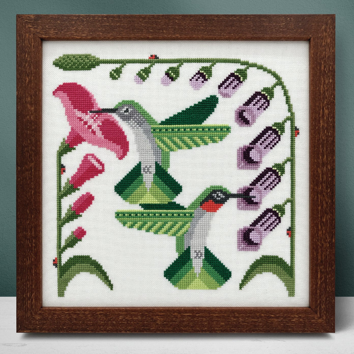 Ruby-Throated Hummingbirds Cross Stitch Pattern-Stitched Modern