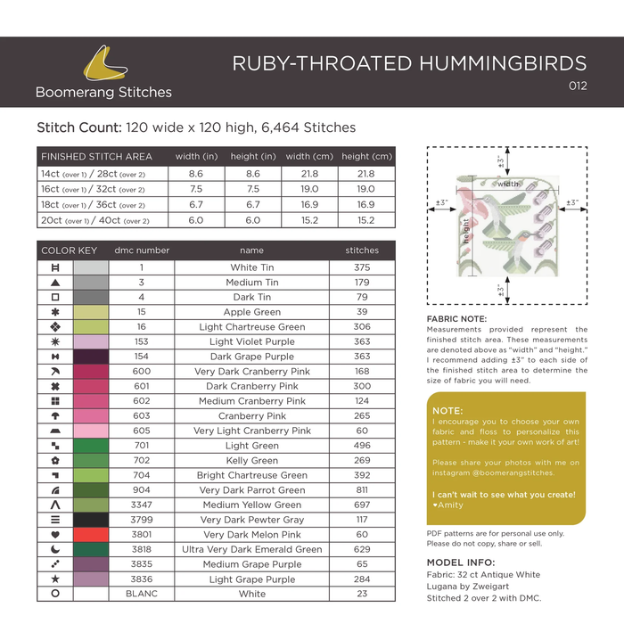 Ruby-Throated Hummingbirds Cross Stitch Pattern-Stitched Modern
