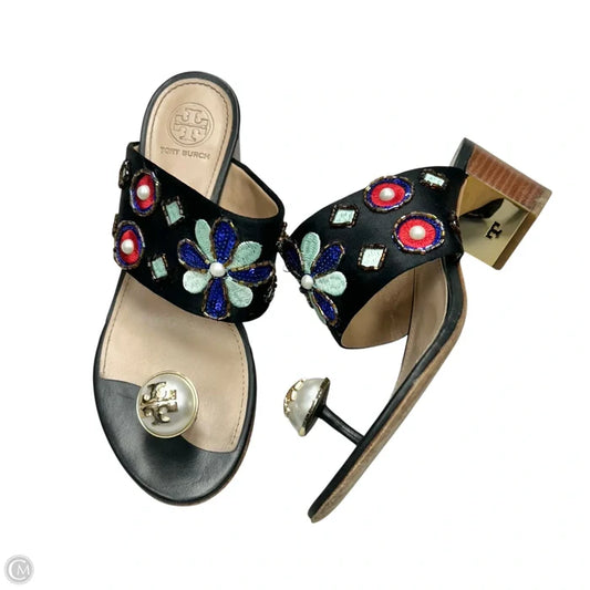 Sandals Designer By Tory Burch In Black & Blue, Size: 6.5