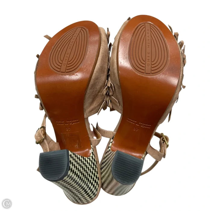 Sandals Heels Block By Chie Mihara In Tan & Cream, Size: 6.5