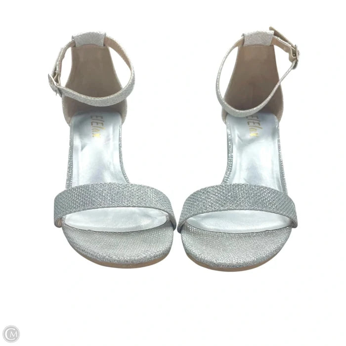 Sandals Heels Block By Elelax In Silver, Size: 5