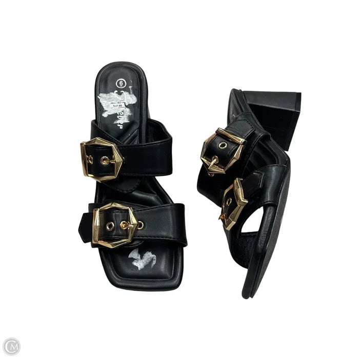 Sandals Heels Block By Forever In Black & Gold, Size: 6