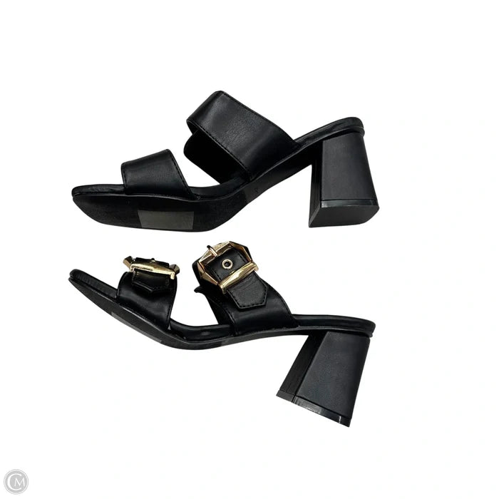 Sandals Heels Block By Forever In Black & Gold, Size: 6