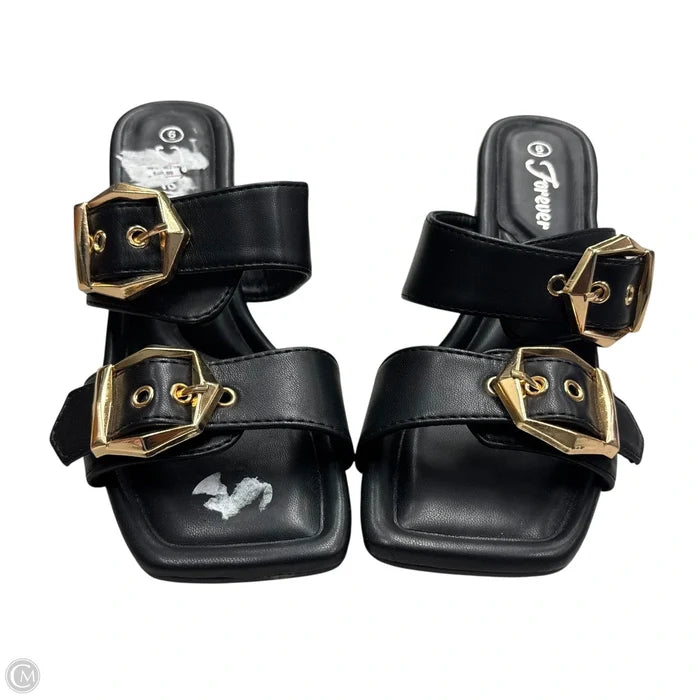 Sandals Heels Block By Forever In Black & Gold, Size: 6