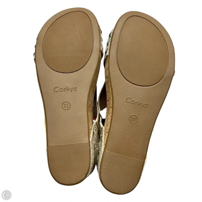 Sandals Heels Wedge By Corkys In Gold, Size: 11