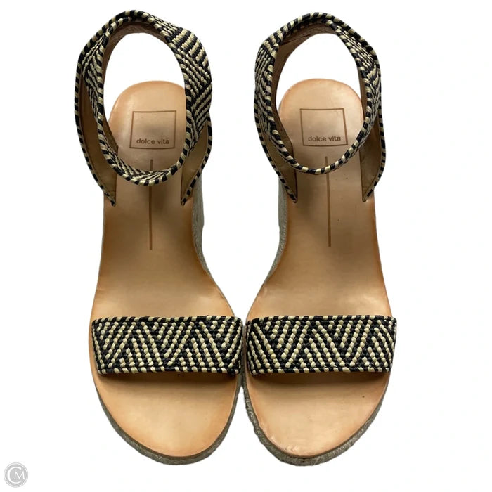 Sandals Heels Wedge By Dolce Vita In Black & Cream, Size: 8