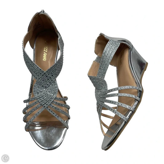 Sandals Heels Wedge By Pizz Annu In Silver, Size: 9