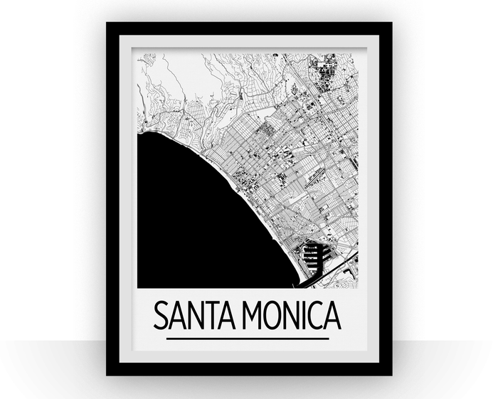 Santa Monica Map Poster - California Map Print - Art Deco Series