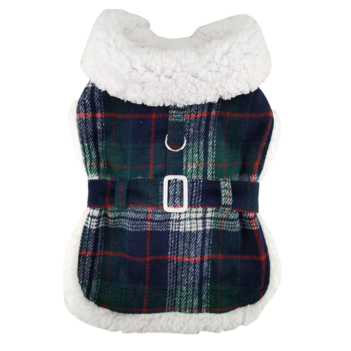 SHERPA-LINED-DOG-COAT-BLUE-GREEN-PLAID