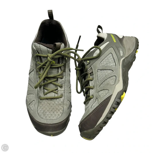 Shoes Hiking By Merrell In Green & Grey, Size: 8