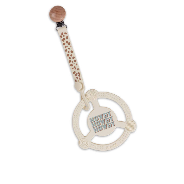 Silicone Teether Ring with Detachable Clip - Howdy Partner Blue
