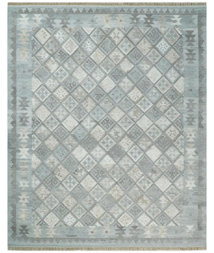 Silver and Brown Kilim Rug made with Fine wool and Viscose | SE3 - The Rug Decor