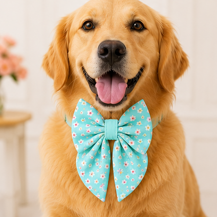 Sky Blue Floral Dog Bow Collar