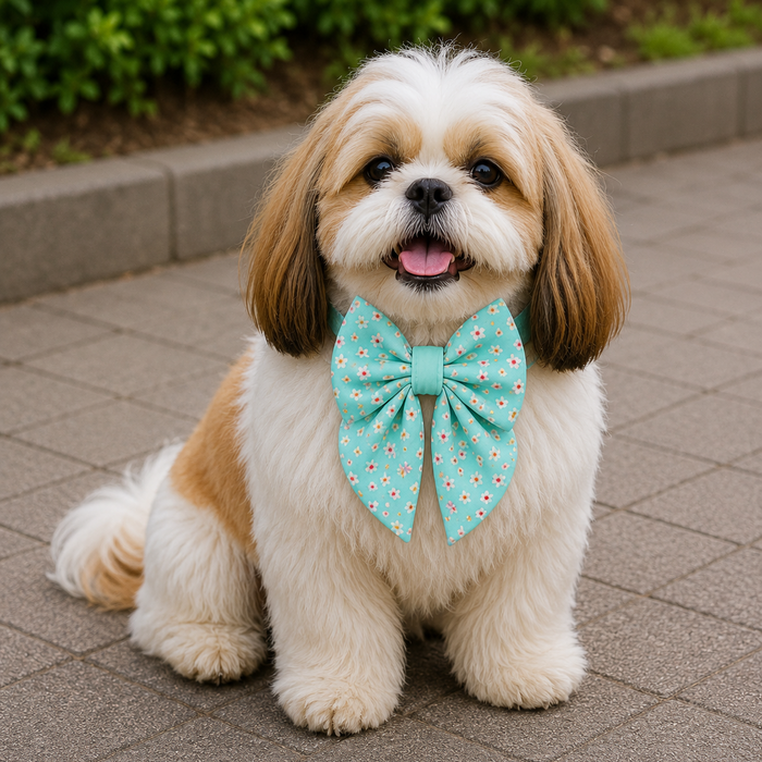 Sky Blue Floral Dog Bow Collar