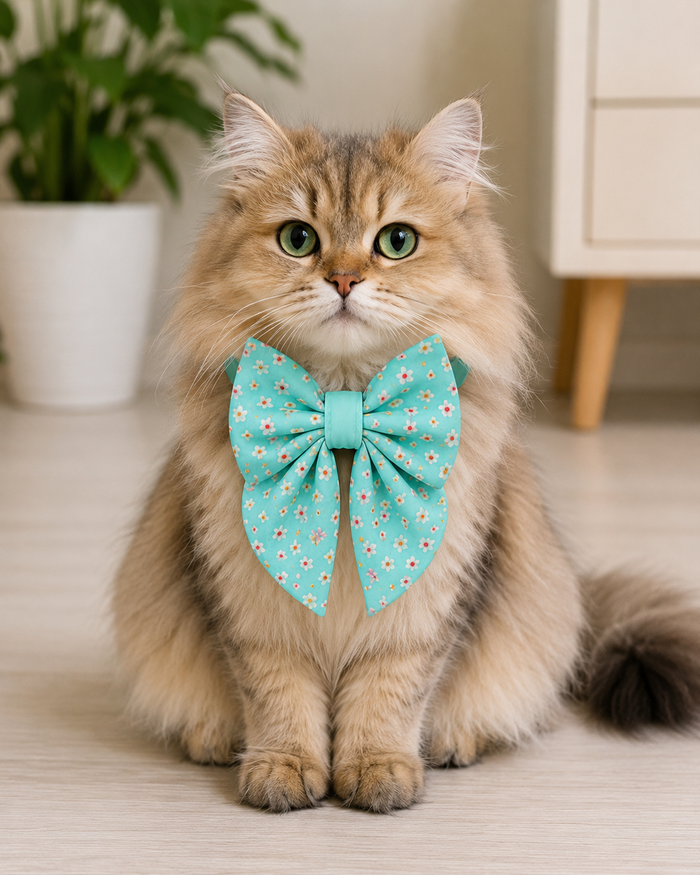 Sky Blue Floral Dog Bow Collar