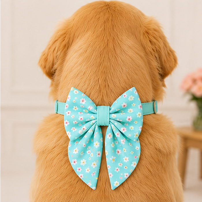Sky Blue Floral Dog Bow Collar