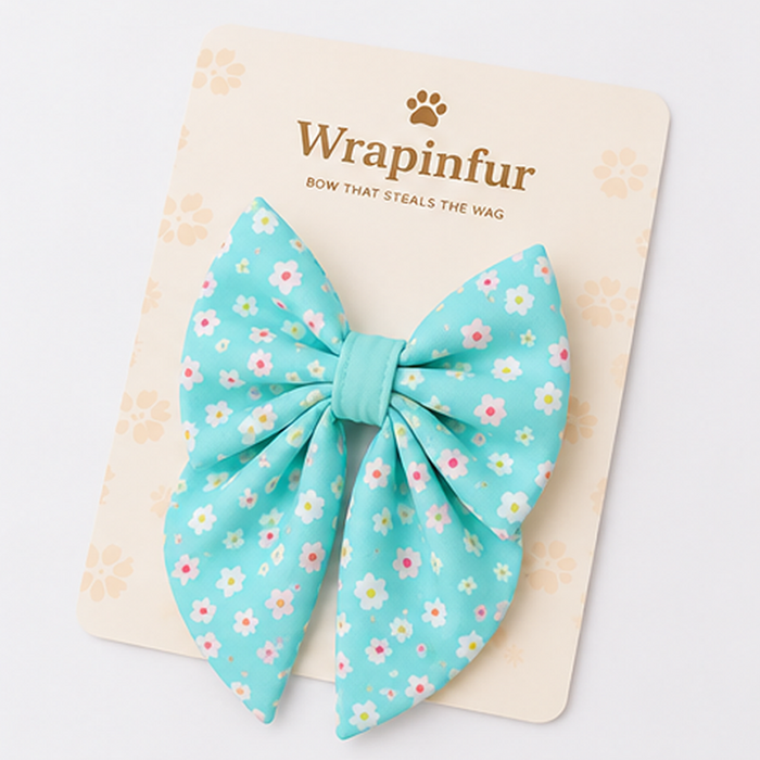 Sky Blue Floral Dog Bow Collar