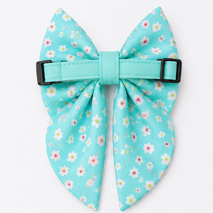 Sky Blue Floral Dog Bow Collar