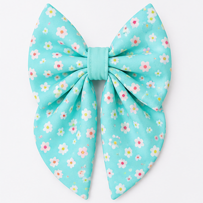 Sky Blue Floral Dog Bow Collar