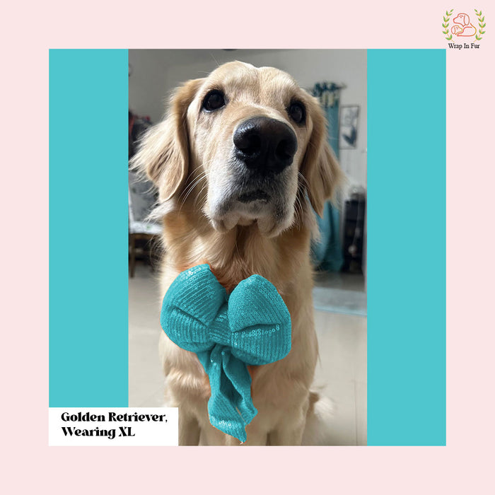 Sky Blue Sequin Dog Bow - Shimmering Icy Holiday Pet Hair Bow Accessory