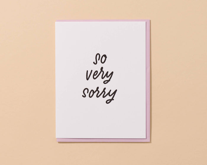 So Very Sorry Letterpress Simple Sympathy Card- Made in USA