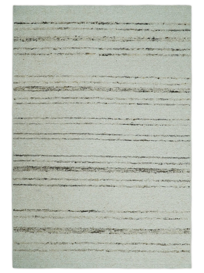 Solid 5x8 and 8x10 Ivory and brown Woolen Chunky and Soft Berber Area Rug | BER4 - The Rug Decor