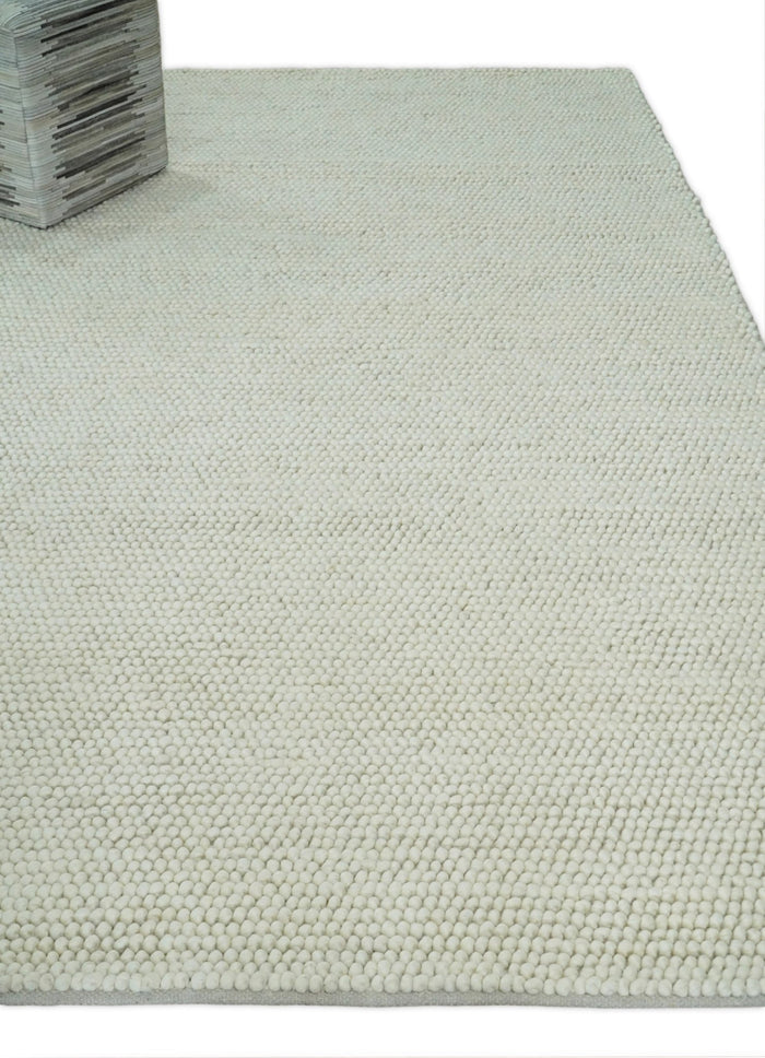 6x9 and 8x10 Solid Ivory Wool Blend Felted Chunky Hand Woven Area Rug | DOV1 - The Rug Decor
