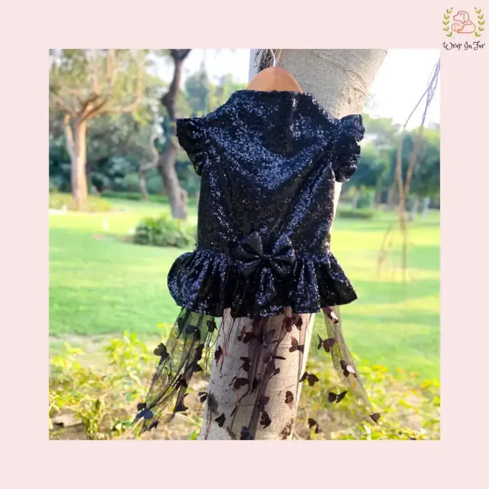 Sparkling Black Sequin Dog Wedding Gown - Tulle Princess Party Dress