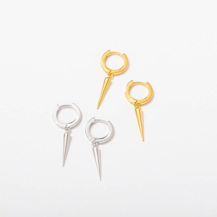 Spike Drop Huggie Hoops - 18K Gold Plated or Sterling Silver
