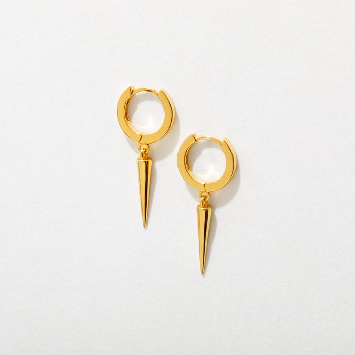 Spike Drop Huggie Hoops - 18K Gold Plated or Sterling Silver