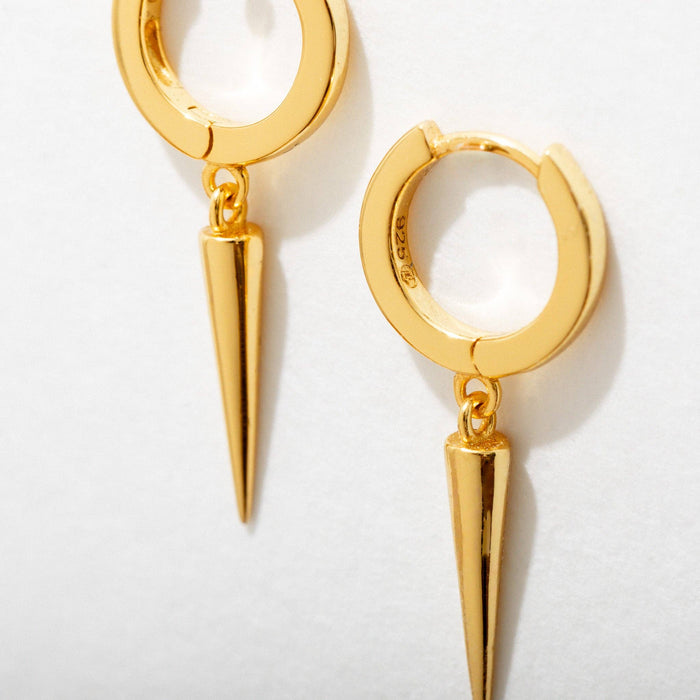 Spike Drop Huggie Hoops - 18K Gold Plated or Sterling Silver