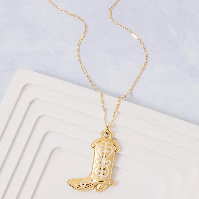 Stainless Steel Western Cowboy Boot Pendant Necklace