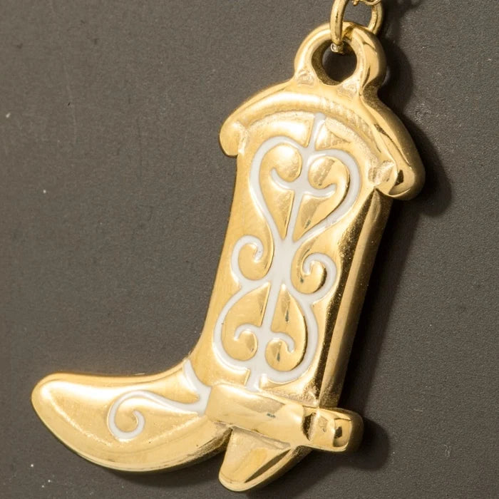 Stainless Steel Western Cowboy Boot Pendant Necklace