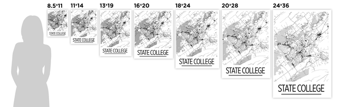 State College Map Poster - Pennsylvania Map Print - Art Deco Series