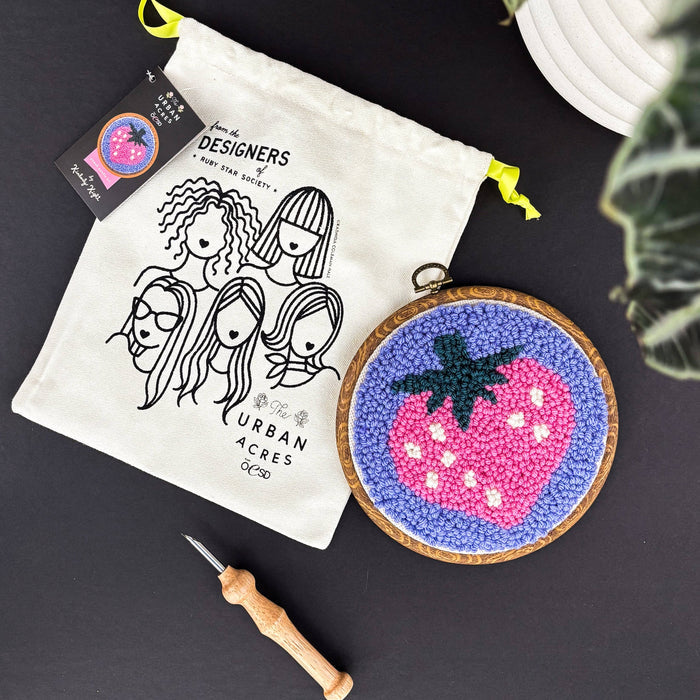 Strawberry Punch Needle Kit-Stitched Modern