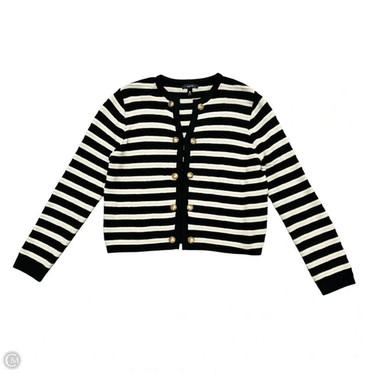 Sweater Cardigan By Aqua In Black & Cream, Size: L