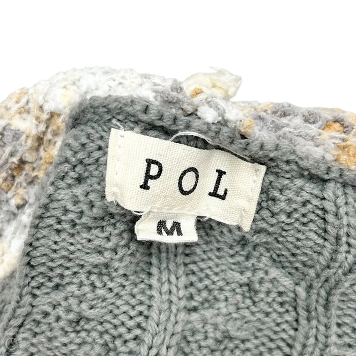 Sweater Cardigan By Pol In Cream & Grey, Size: M