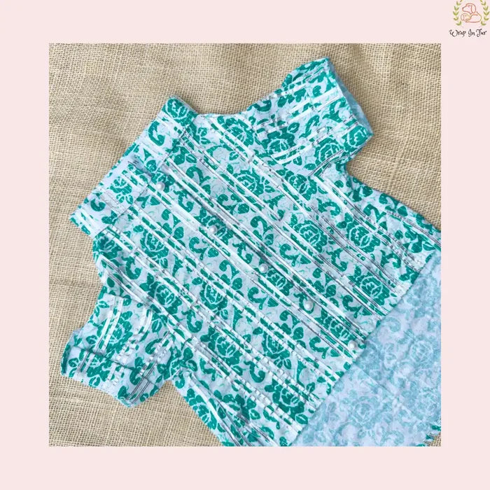 Teal & White Floral Dog Kurta - Traditional Indian Dog Ethnic Wear