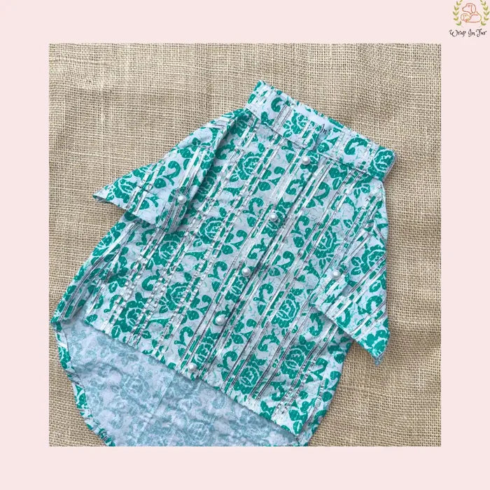 Teal & White Floral Dog Kurta - Traditional Indian Dog Ethnic Wear