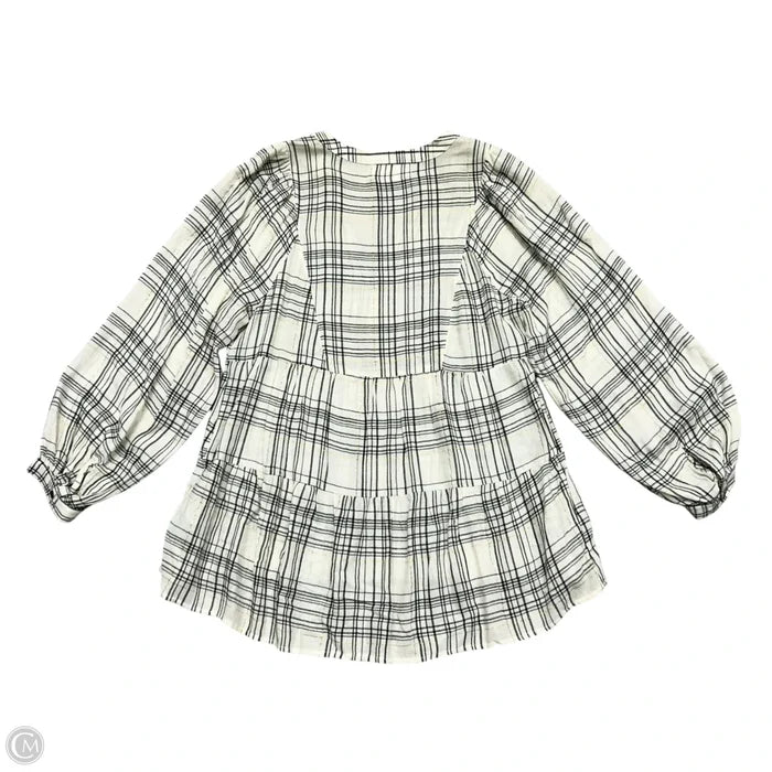 Top 3/4 Sleeve By Anthropologie In Plaid Pattern, Size: S
