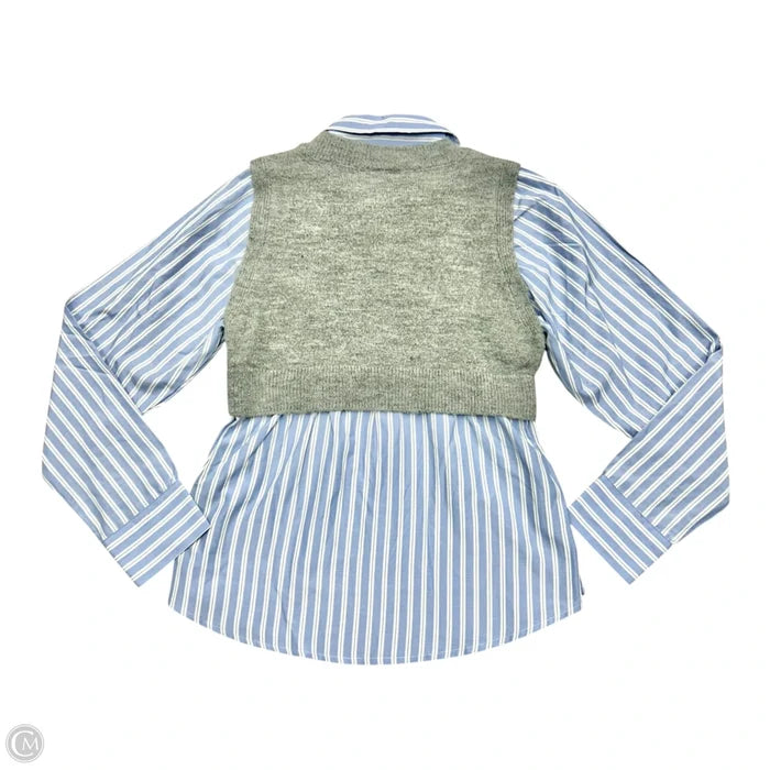Top Long Sleeve By Maeve In Blue & Grey, Size: S