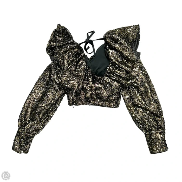 Top Long Sleeve By Tularosa In Black & Gold, Size: S