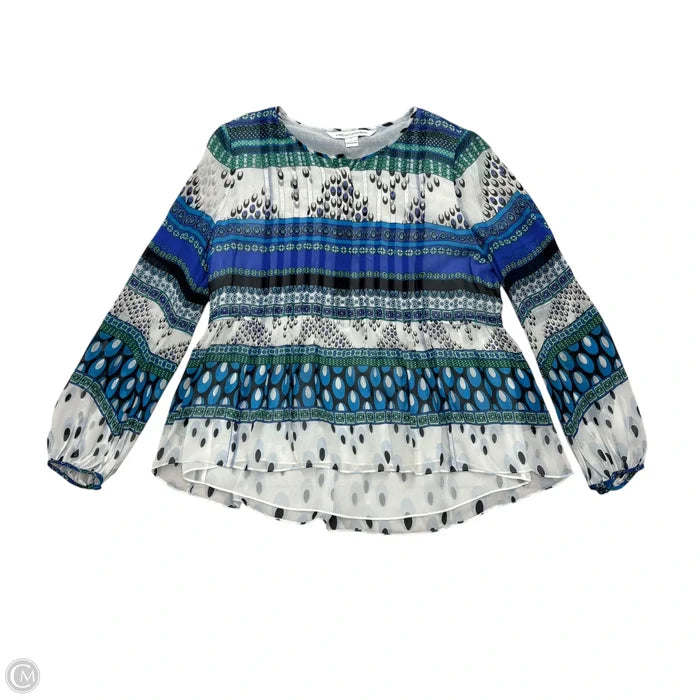 Top Long Sleeve Designer By Diane Von Furstenberg In Blue & White, Size: S