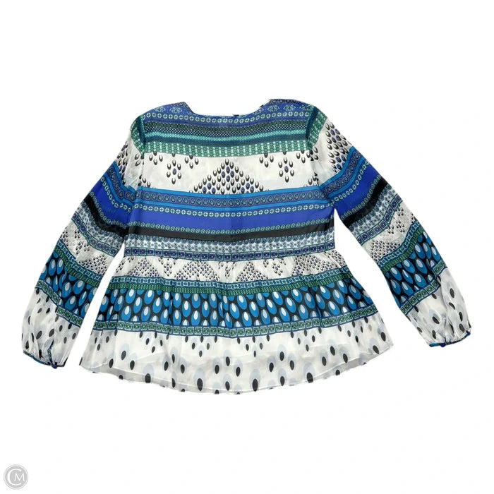 Top Long Sleeve Designer By Diane Von Furstenberg In Blue & White, Size: S