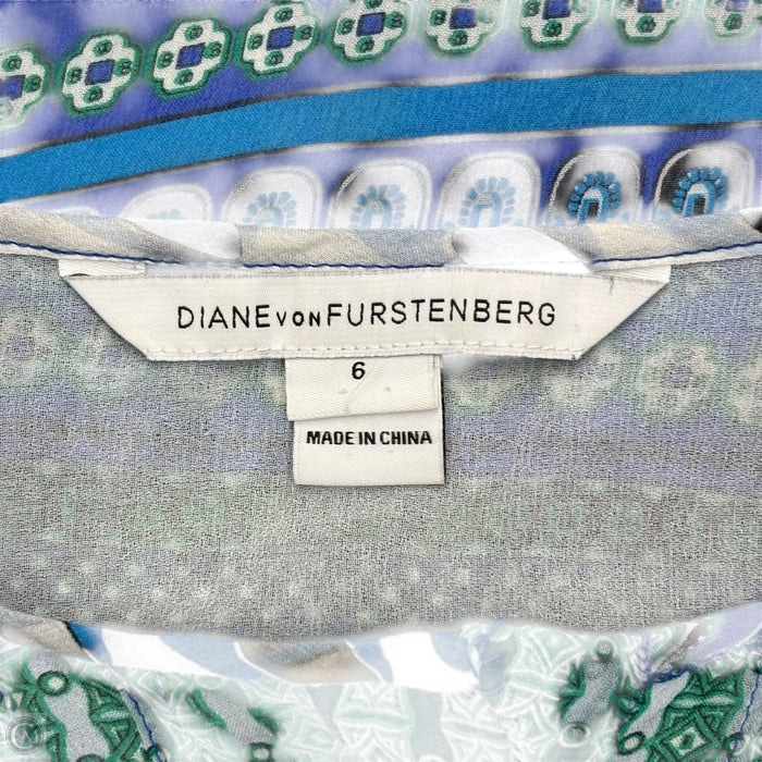Top Long Sleeve Designer By Diane Von Furstenberg In Blue & White, Size: S