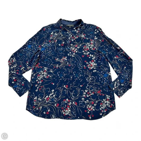 Top Long Sleeve Designer By Lafayette 148 In Navy, Size: Xl