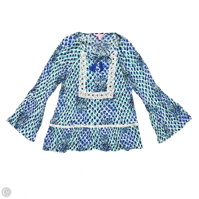 Top Long Sleeve Designer By Lilly Pulitzer In Blue & White, Size: S