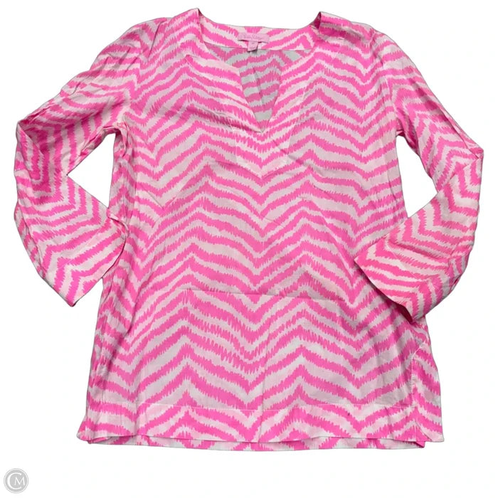 Top Long Sleeve Designer By Lilly Pulitzer In Pink & White